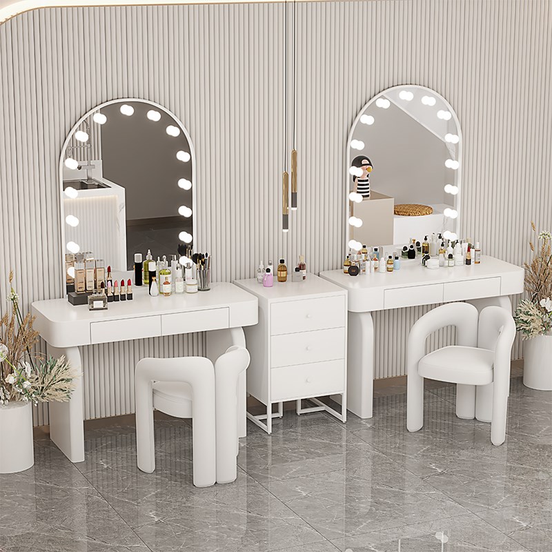 奶油风影c楼专业带灯化妆台美容院工作室化妆桌彩妆培训专用梳妆