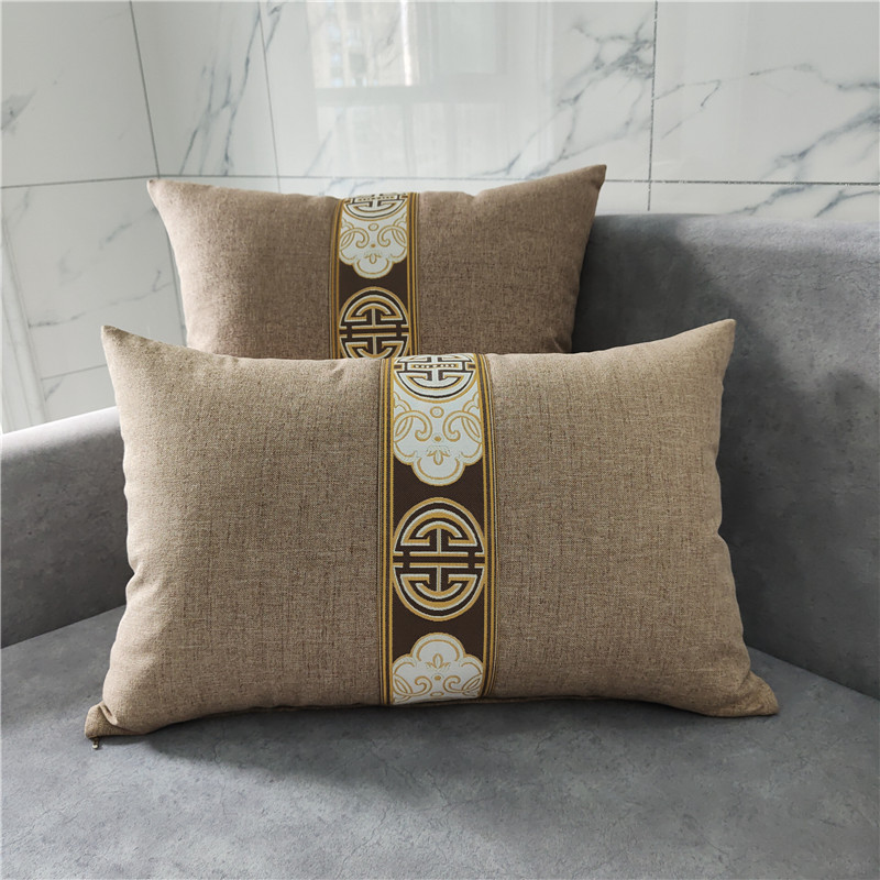 新中式加厚亚麻实木沙发腰靠枕古典中国风抱枕套可X拆洗床头靠枕