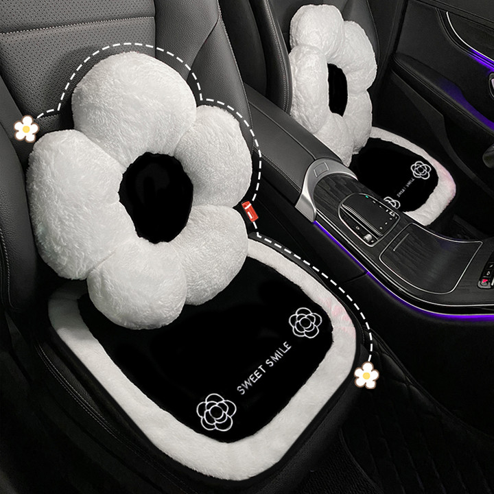 汽车坐垫冬季毛绒山茶花座垫网红女神高级感屁垫2023X新款车载座
