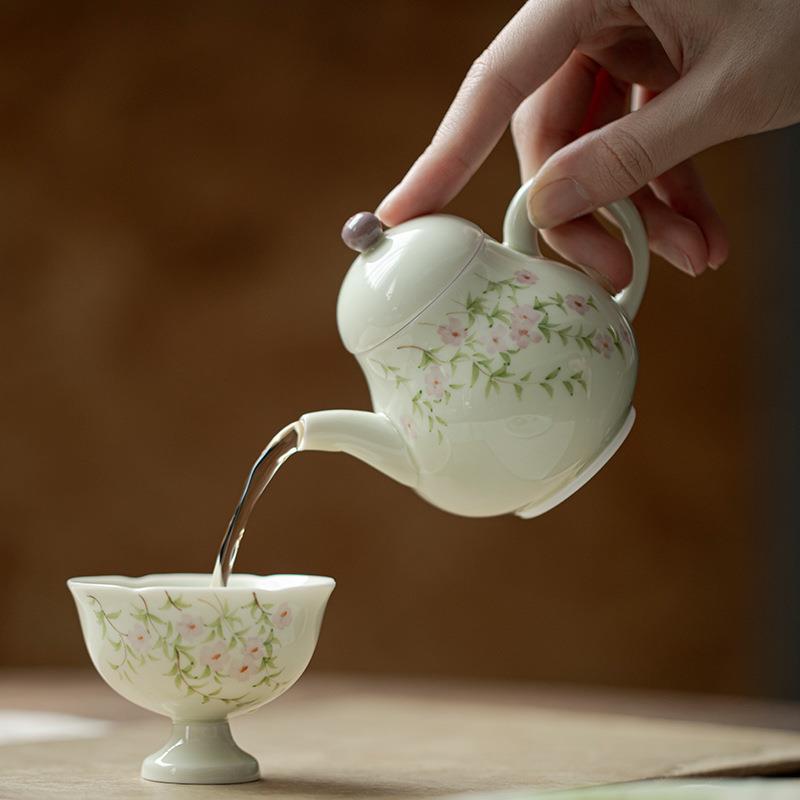 【折扣价】釉下彩手绘蔷薇茶壶家用手工陶瓷泡茶壶带过滤白瓷单壶