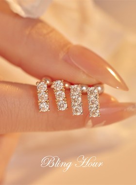 925银莫桑石高级n感耳饰30分耳钉简约百搭三生石螺丝直排钻耳钉女