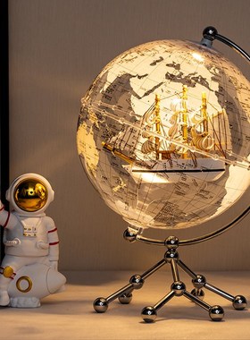 轻奢透明地球仪摆件3d立体v悬浮客厅电视柜办公室桌面装饰生日礼