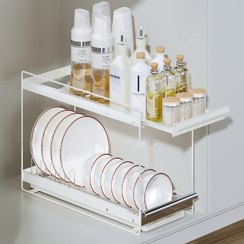 碗碟收纳架橱柜内抽拉碗架水槽下碗盘沥水架子抽屉式厨房置物架