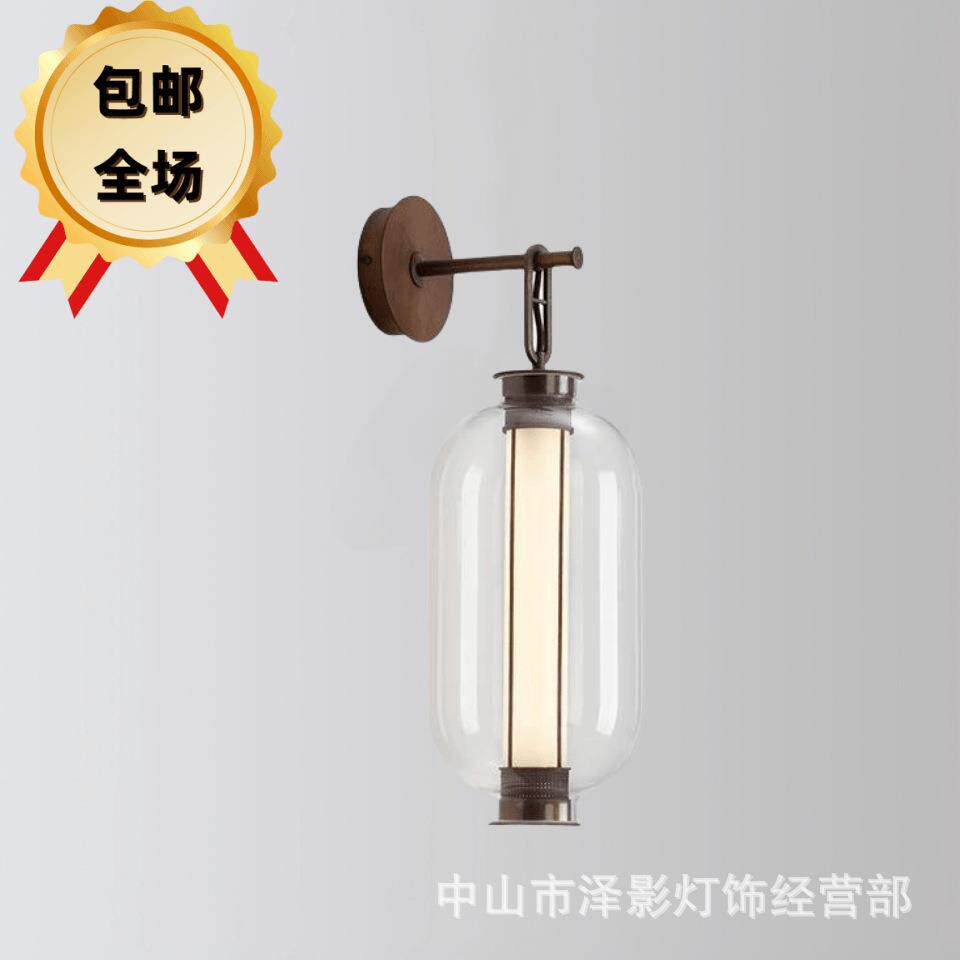 2024新款中古卧室床头个性新中式壁灯玻璃灯复古玄关走廊过道壁灯