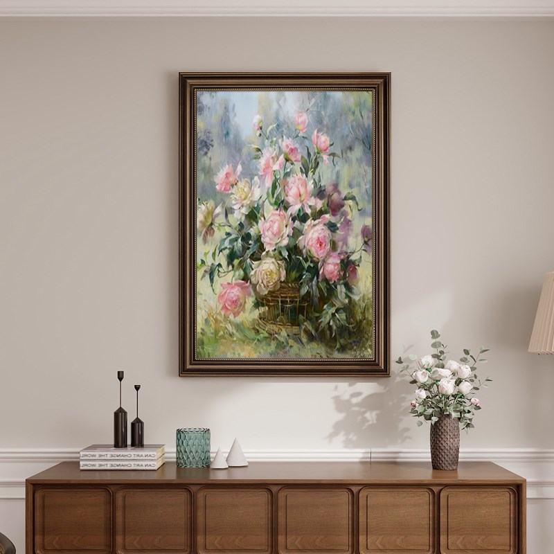 美式餐厅装饰画花卉复古油画饭厅背景墙挂画欧式卧室壁画高档大气图片
