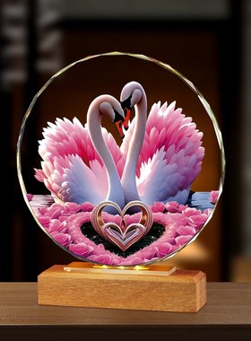 百年好合天鹅水晶摆件装饰品桌面高颜值结婚送新人纪念日定制摆台