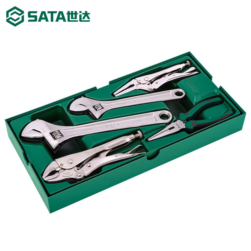世达5件活动扳手及钳子工具托组套尖嘴钳大力钳夹持工具套装09909