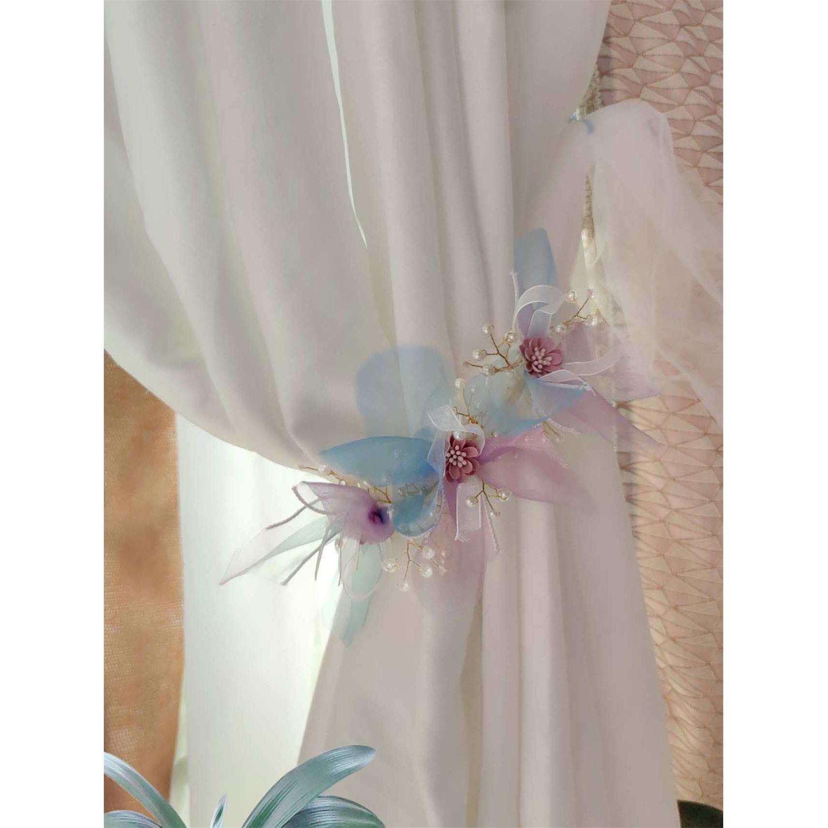 窗帘花绑带挂带扣环纱帘绑饰收纳带珍珠束带扎绳韩式客厅白色