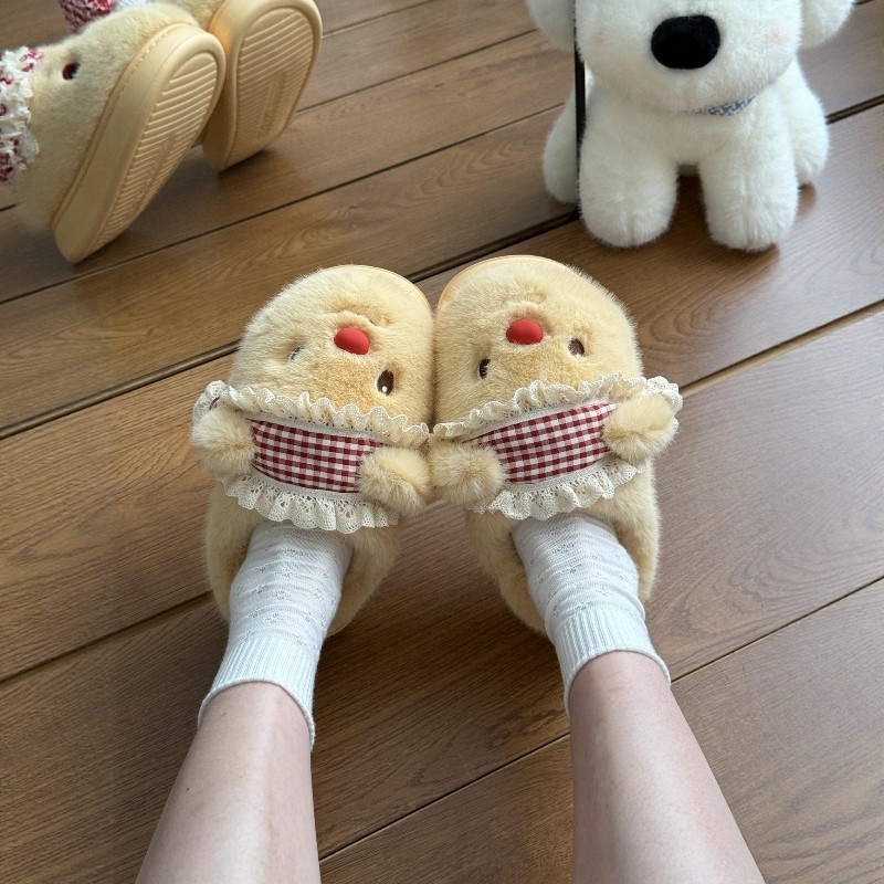 黄油小熊棉拖鞋女款冬季厚底防滑毛绒可爱室内家居保暖鞋2025新款