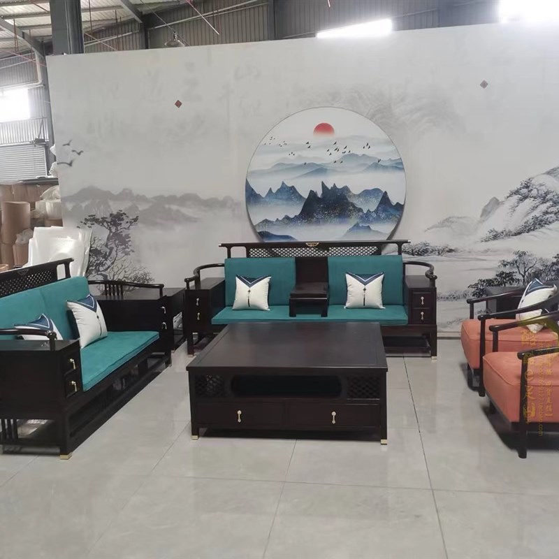 现货新中式实木沙发组合茶楼椅别墅客厅大小户型套储物家具屋定制