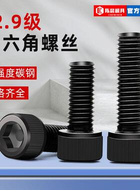 12.9级内六角螺丝钉高强度黑色圆柱头杯头螺栓螺杆合金钢M2M3-M22