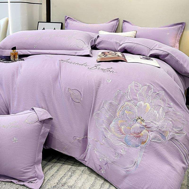 小竺棉四件套亲肤柔软吸湿透气磨毛刺绣床单被套床上用品居家专用