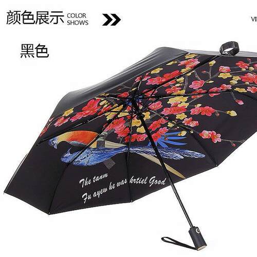 女士太阳伞油画全自动黑胶太阳伞遮阳伞防晒晴雨伞广告伞