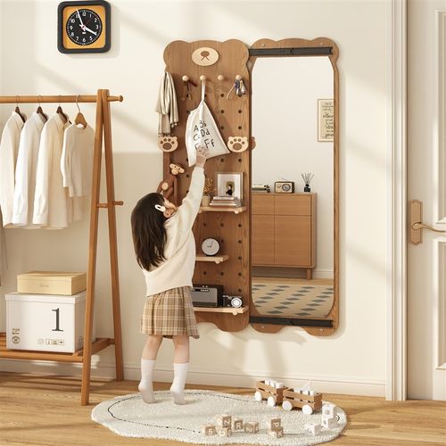 实木洞洞板穿衣镜隐藏式推拉全身C镜子家用可关闭壁挂墙玄关试衣
