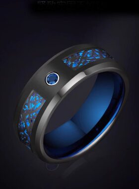 网红精致生飒雅蓝色色钨轻奢男戒指金高级时尚肖锆石戒龙男士戒指