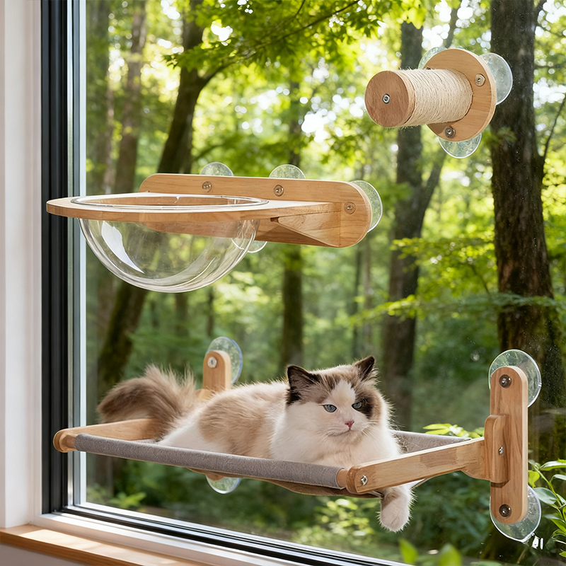 实木墙壁式免打孔猫爬架