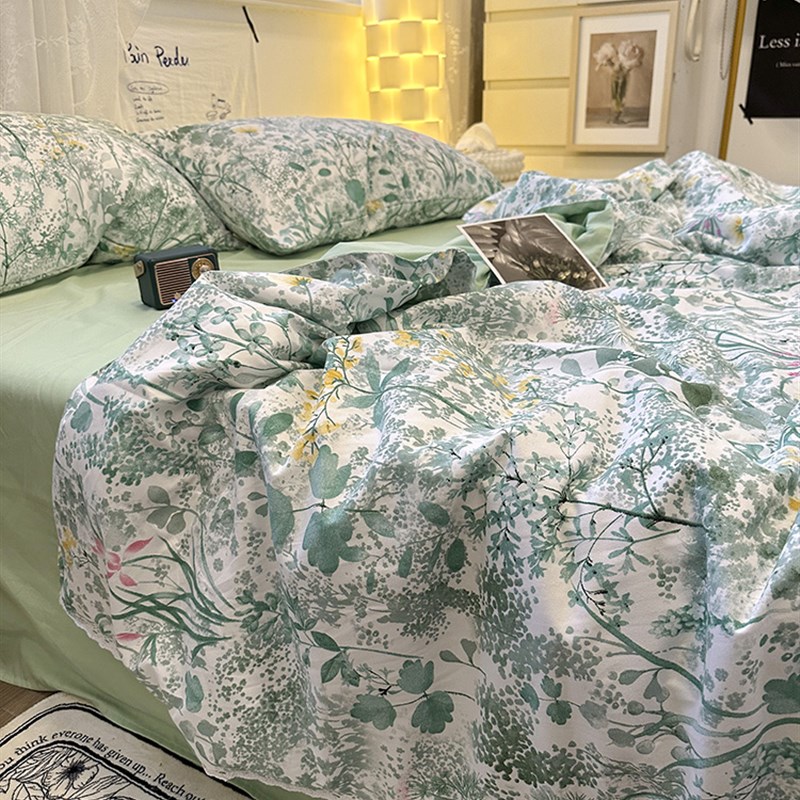 绿油油小草夏凉被四件套s床笠1.8空调被夏季三角形薄被芯午休夏被