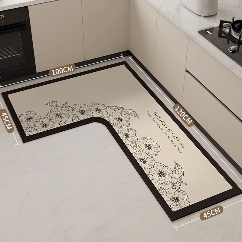 厨房专用地垫f2024新款l形整块防滑防油可擦免洗地毯硅藻泥吸水垫