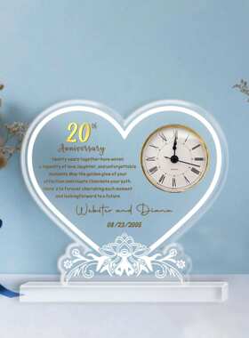 亚马逊创意心形亚克力摆台情人节周年纪念礼物Etsy个性化浪漫时钟