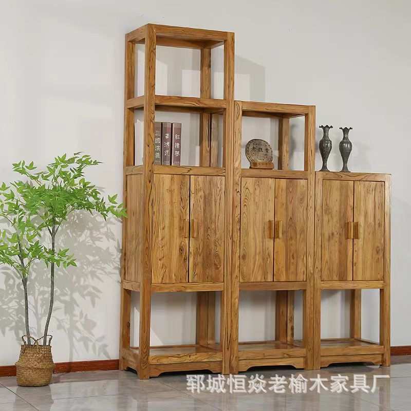 老榆木步步高博古架实木角柜组合榆木收纳储物边柜置物架玄关架