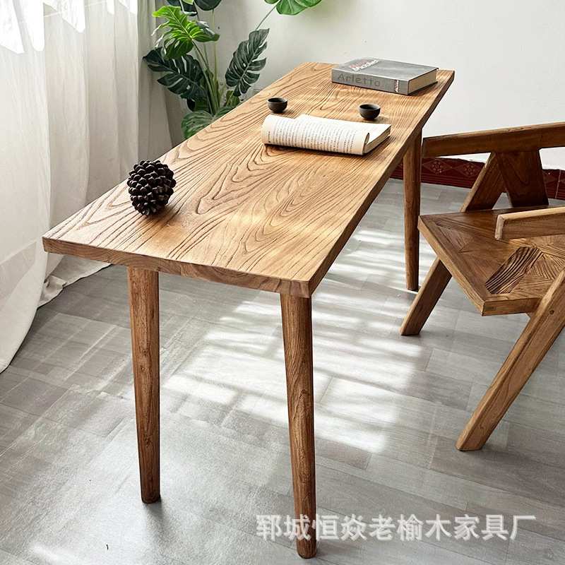 老榆木小书桌长方形家用卧室看书桌高脚桌卧室电脑桌榆木家具单桌