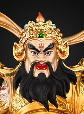 黄铜赵公明财神爷神像客厅供奉彩绘铜像武财神赵公明骑虎像摆件