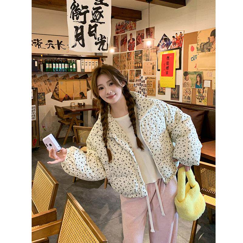 碎花棉服短款外套女冬季2026年新款韩系学院风加厚长袖棉衣花棉袄