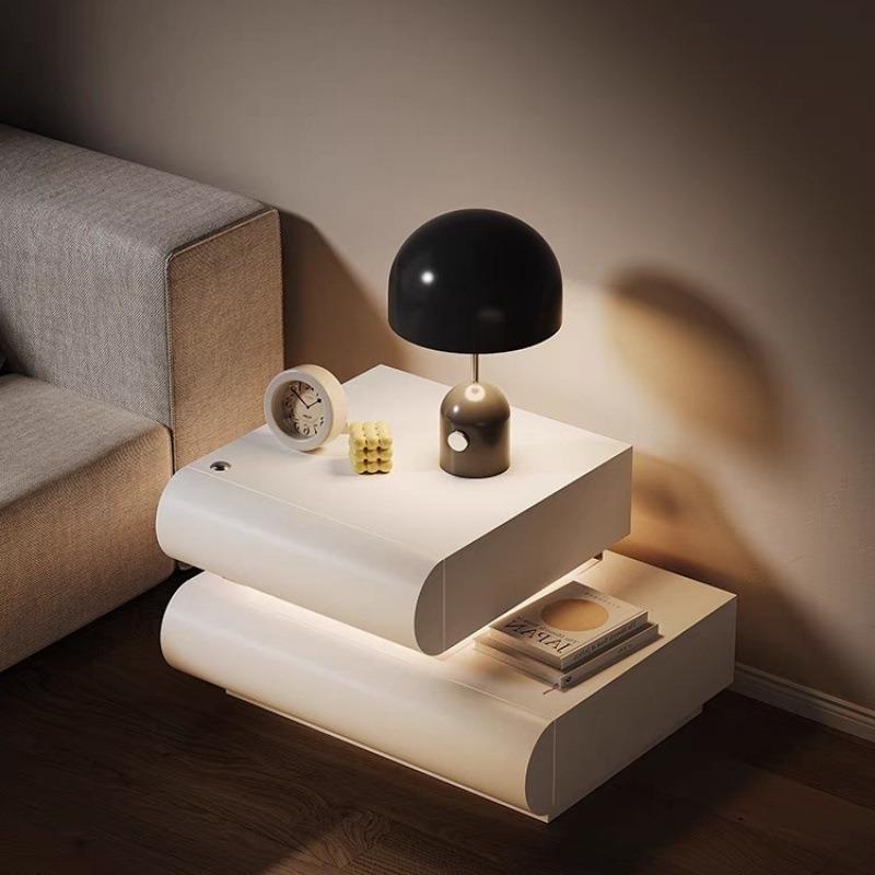 网红床头柜意式卧室家用皮质极简新款实木白色收纳床边柜储物奶油