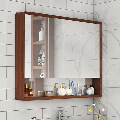 圆角橡木实木智能浴室镜柜挂墙式镜前柜K卫生间镜子带置物架单独