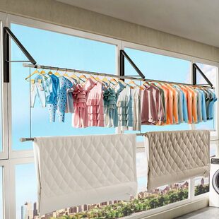 阳台隐形折叠晾衣架壁挂免打孔家用窗户飘窗晒简易挂架墙壁凉衣杆