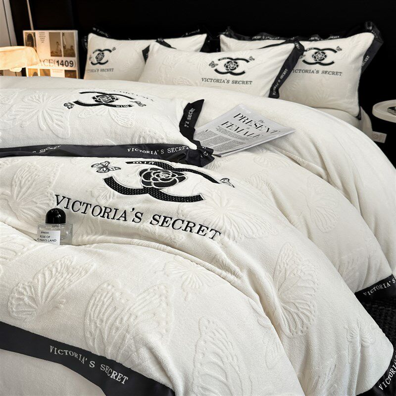 牛奶绒四件套202l5新款冬季加绒双面法兰绒床单被套床上三件套加