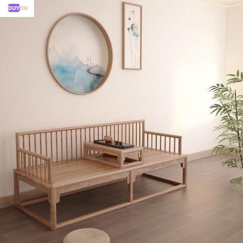 新中式罗汉床推拉床家用客厅沙发实木中式榆木小户型伸缩贵妃床榻