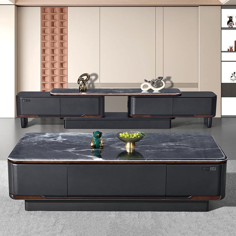 大理石茶几电视柜大户型组合实木岩板客厅家用桌现代简约轻奢黑色