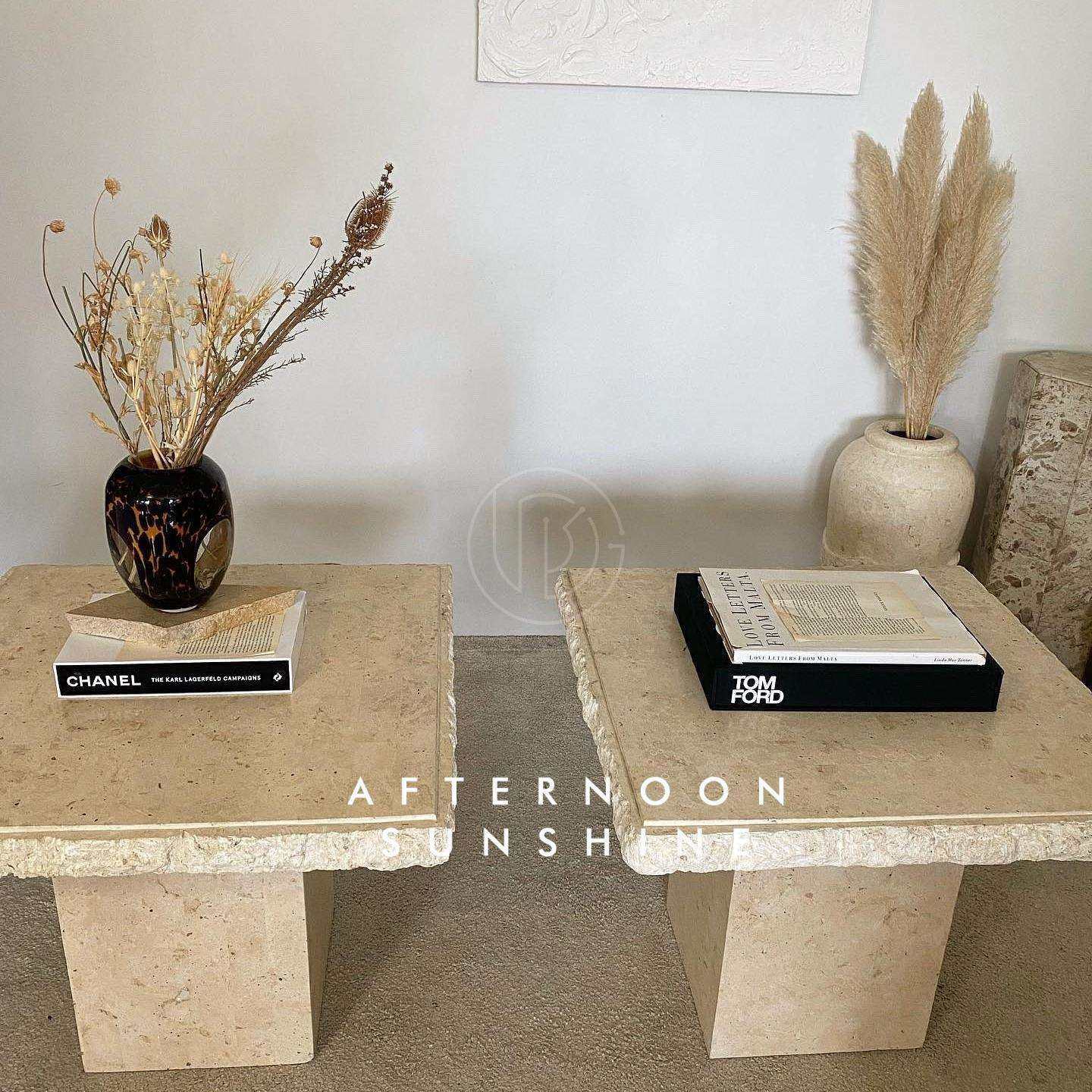 轻奢天然洞石装饰茶几样板房客厅桌子工艺品摆件花园咖啡桌子角几