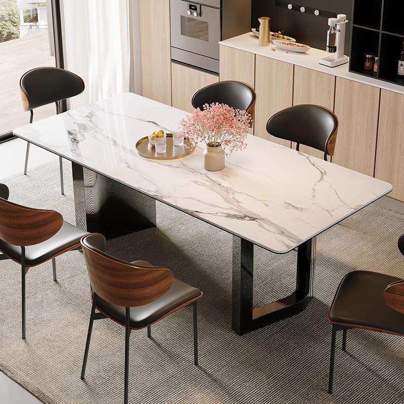 意式极简岩板餐桌长方形现代简约小户型家用餐桌不锈钢吃饭桌