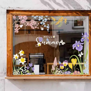 鲜花春季上新小清新春季的气息橱窗玻璃门静电贴窗贴门贴春天装饰