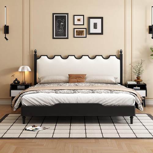 北欧黑色实木床现代简约1.5米1.8复古卧室经济型双人法式复古大床