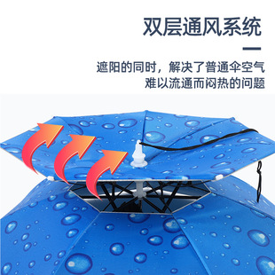 钓鱼伞帽头戴式雨伞帽头顶雨伞双层折叠防雨遮阳帽子大号头带雨帽