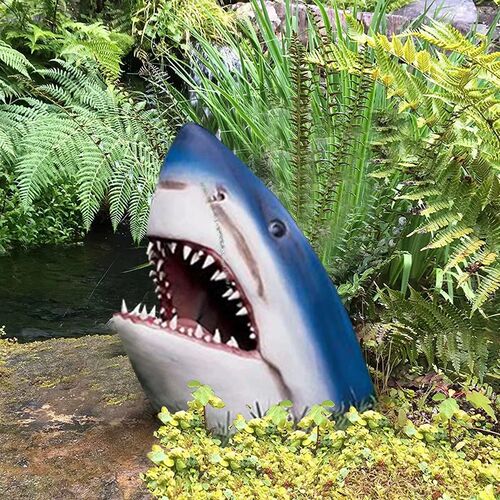 Great White Shark Garden Art海洋馆庭院园林大白鲨鱼头装饰摆件