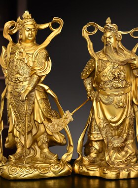 纯铜关公韦陀菩萨佛像伽蓝韦陀左右护法神像客厅佛堂供奉摆件大号
