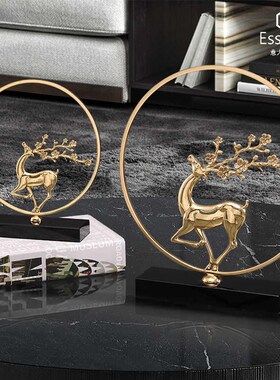 ESSONIO意大利新中式纯铜梅花鹿摆件创意客厅装饰玄关酒柜轻奢装