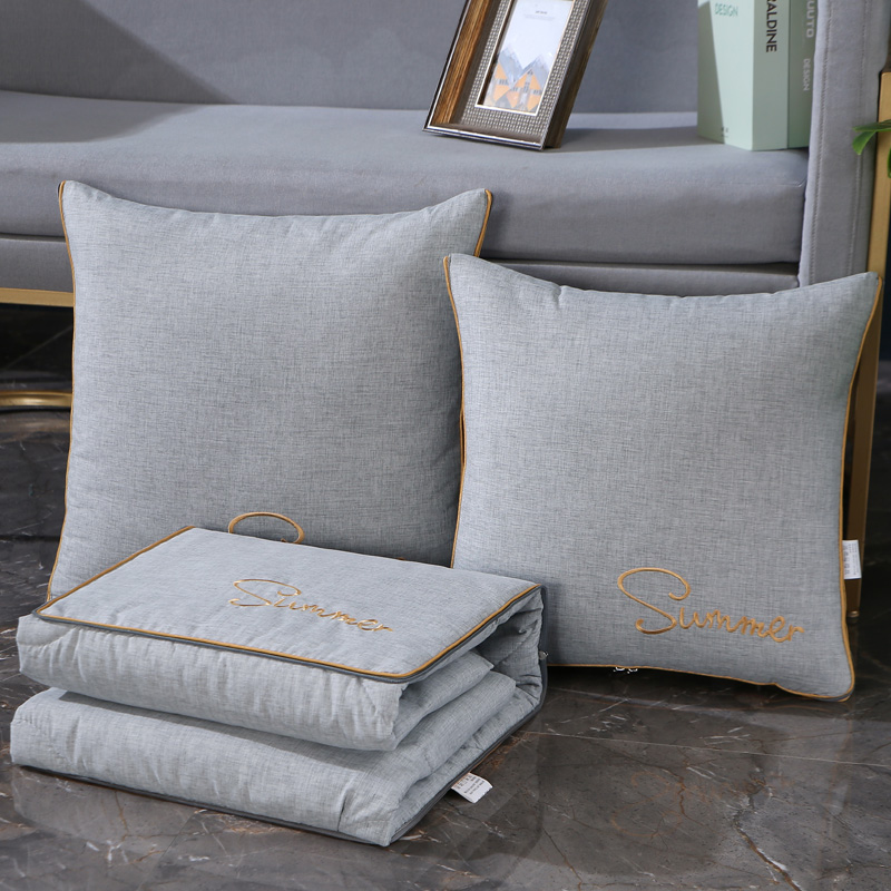 夏季细麻抱枕毯子两用p新款高档加厚汽车用枕头被子二合一四季通