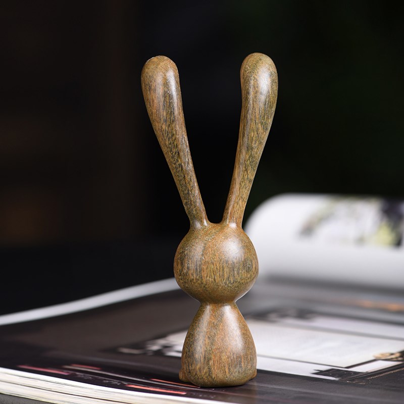 玄同绿檀紫檀木长耳兔按摩u梳手把件按摩头部经络长发头皮家用按