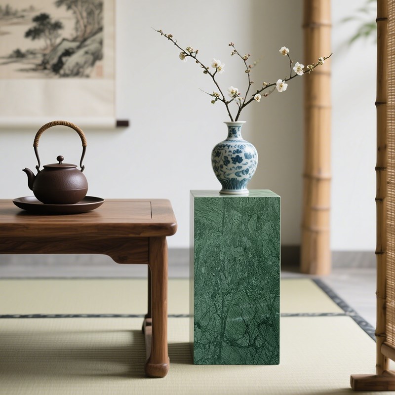 绿色大理石底g座雕塑台岩板展示台客厅玄关落地装饰品摆件轻奢高