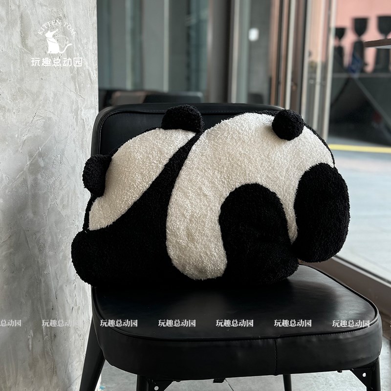清风熊猫背影抱枕被o子两用办公室靠枕午睡毯子二合一车载靠垫枕
