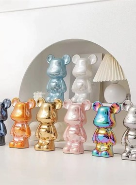 【高品质】28cm陶瓷电镀爱心熊客厅电视柜轻奢Q软装摆件装饰品摆