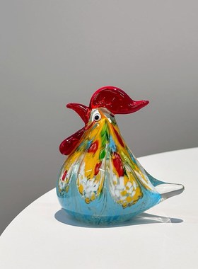 琉璃公鸡摆件手工玻璃寓意吉祥y彩色动物装饰工艺品办公室桌面摆
