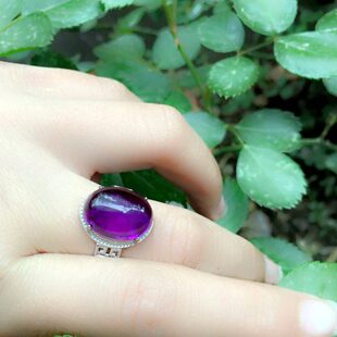 裸石戒子戒指环圆形女活椭素口紫晶戒银蛋面宝石镶嵌形面紫水晶戒
