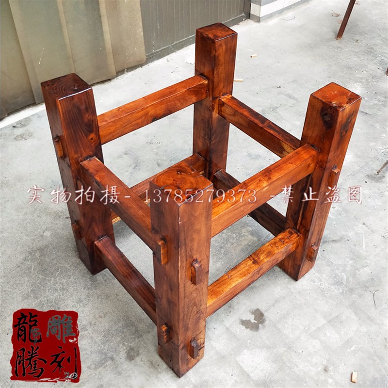 老石槽木架鱼缸花盆石磨s牛槽木架子实木洗手盆底座老榆木定制摆
