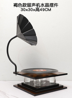 简约现代高端感留声机模r型黑胶唱片水晶装饰品样板间桌面创意摆